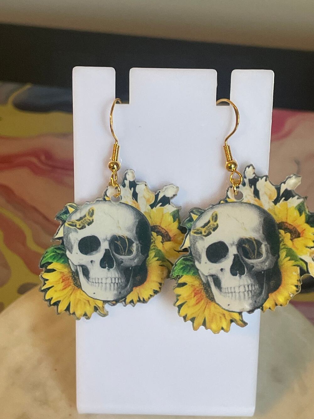 Skeleton hand and sun flower gothic earrings 925 sterling silver